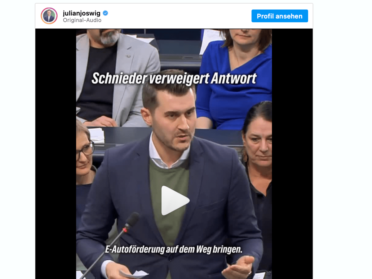 Schnieder verweigert Antwort zu&nbsp;E-Autoförderung